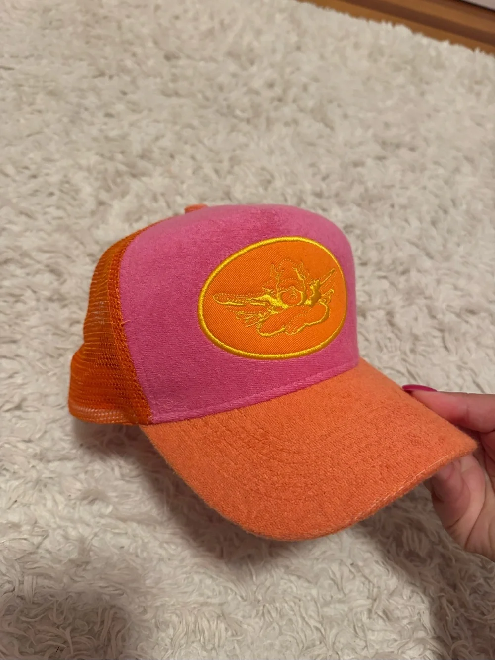 Boys Lie Pink and Orange Plush Trucker Hat